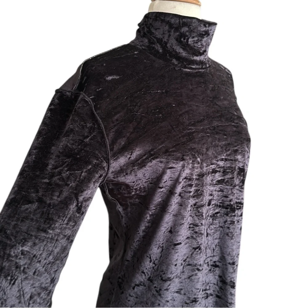BOGNER Black Crushed Velvet Turtleneck Top Y2K Gothic Après Ski Performance 14 - Picture 6 of 16